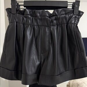 Alice + Olivia Black Faux Leather Paperbag Waist Shorts